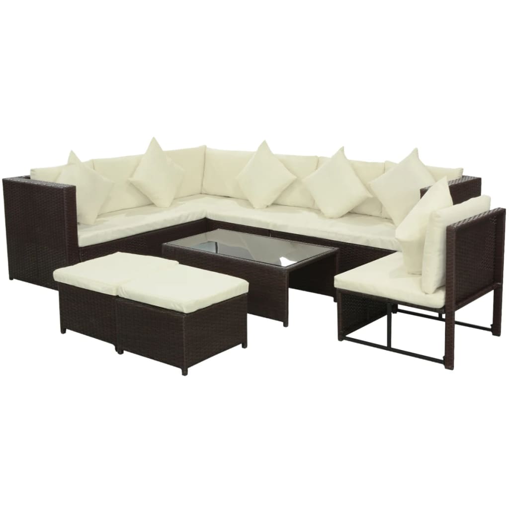 Patio Furniture Sets 8 Piece Garden Lounge Set With Cushions Poly Rattan Brown