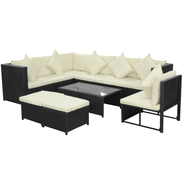 Patio Furniture Sets 8 Piece Garden Lounge Set With Cushions Poly Rattan Black