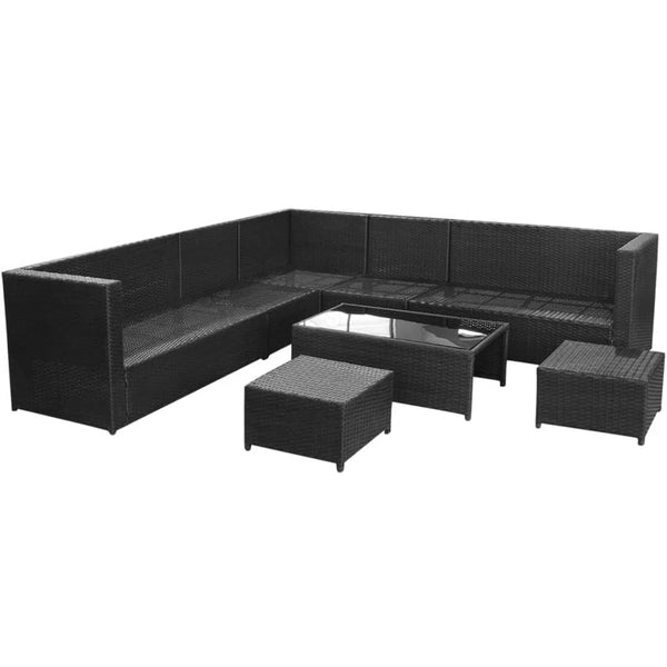 Patio Furniture Sets 8 Piece Garden Lounge Set With Cushions Poly Rattan Black