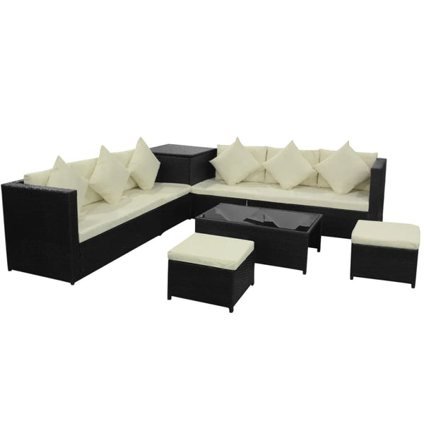 Patio Furniture Sets 8 Piece Garden Lounge Set With Cushions Poly Rattan Black