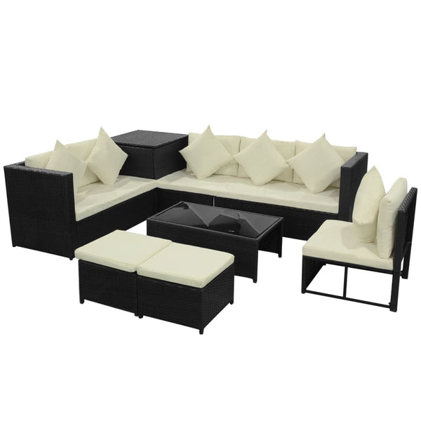 Patio Furniture Sets 8 Piece Garden Lounge Set With Cushions Poly Rattan Black