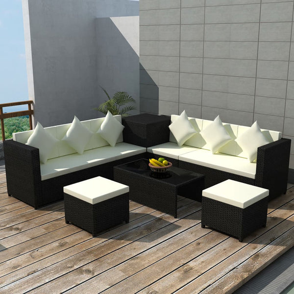 Patio Furniture Sets 8 Piece Garden Lounge Set With Cushions Poly Rattan Black