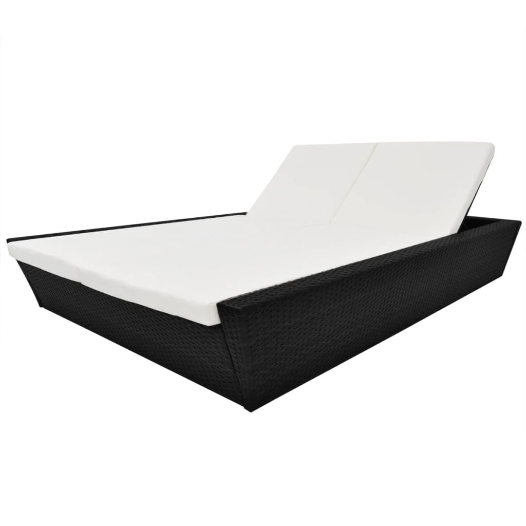 Loungers Outdoor Lounge Bed With Cushion Poly Rattan Black