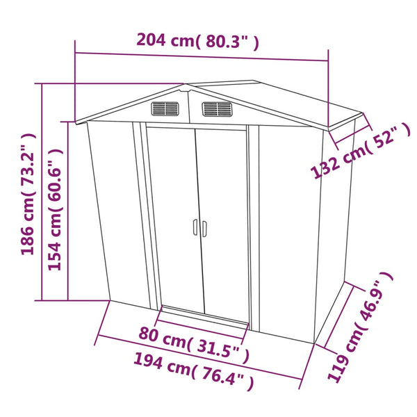 Sheds Summerhouses Carports Garden Storage Shed Metal 204X132x186 Cm