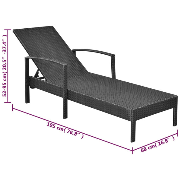 Loungers Sun Lounger With Cushion Poly Rattan Black