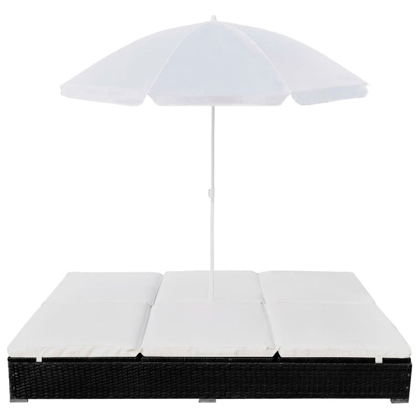 Patio Chairs Outdoor Lounge Bed With Umbrella Poly Rattan Black