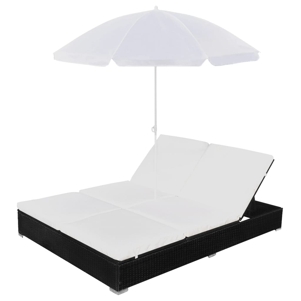 Patio Chairs Outdoor Lounge Bed With Umbrella Poly Rattan Black