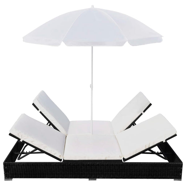 Patio Chairs Outdoor Lounge Bed With Umbrella Poly Rattan Black