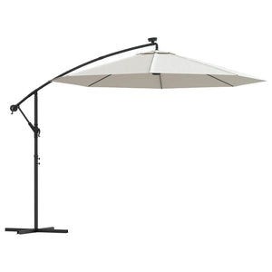 Patio Umbrellas Hanging Parasol With Led Lighting 300 Cm Sand Metal Pole