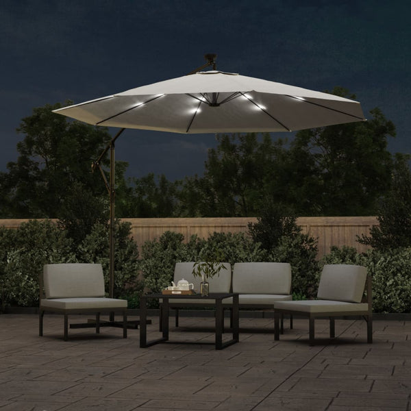 Patio Umbrellas Hanging Parasol With Led Lighting 300 Cm Sand Metal Pole