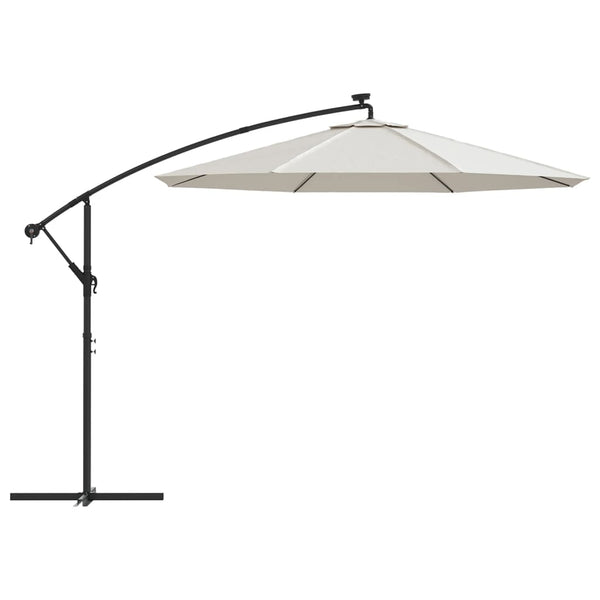 Patio Umbrellas Hanging Parasol With Led Lighting 300 Cm Sand Metal Pole