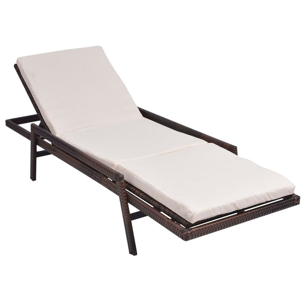 Loungers Sun Lounger With Cushion Poly Rattan Brown