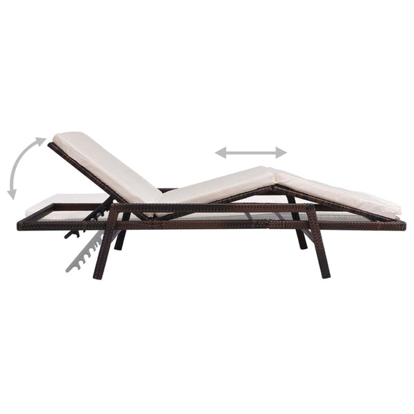 Loungers Sun Lounger With Cushion Poly Rattan Brown