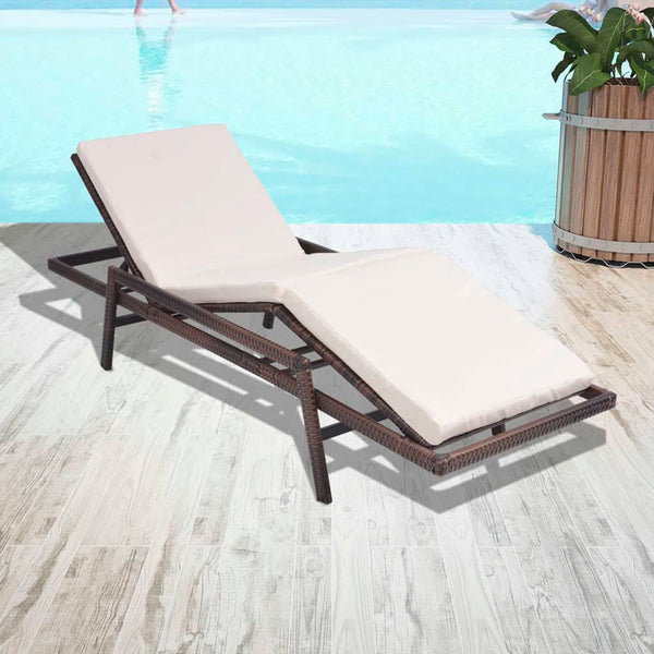 Loungers Sun Lounger With Cushion Poly Rattan Brown