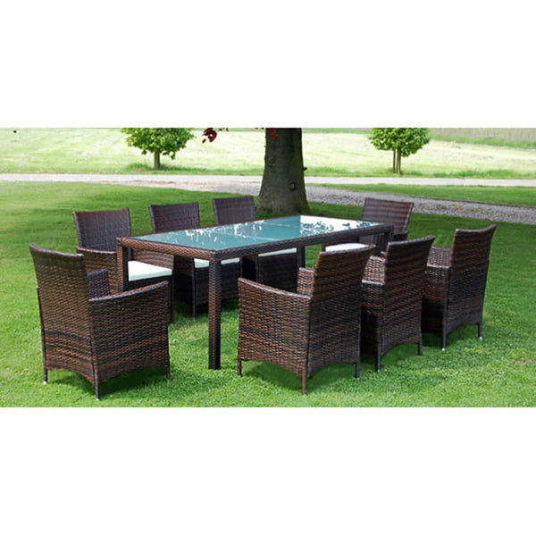 Patio Furniture Sets 9 Piece Outdoor Dining Set With Cushions Poly Rattan Brown