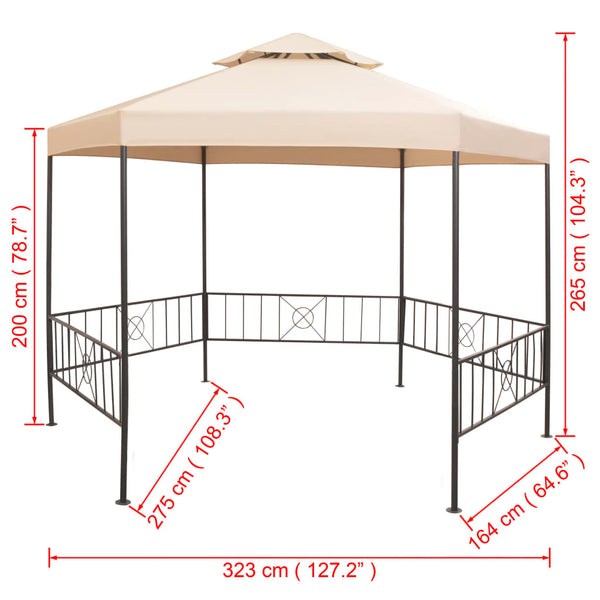 Gazebos & Pergolas Garden Marquee Gazebo Pavilion Tent Hexagonal Beige 323X265 Cm