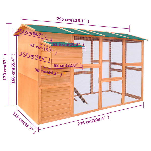 Small Animal Cages & Hutches Chicken Coop Wood 295X163x170 Cm