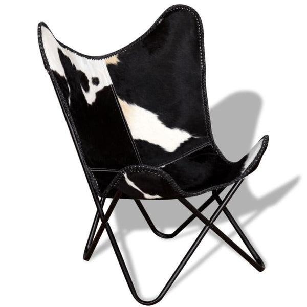 Chairs Butterfly Chair Black And White Real Cowhide Leather