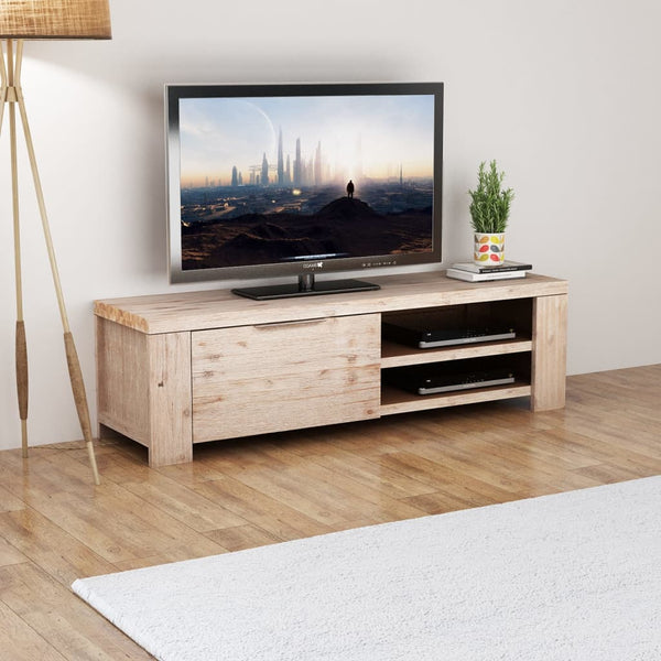 Tv Cabinet Solid Brushed Acacia Wood 140X38x40 Cm