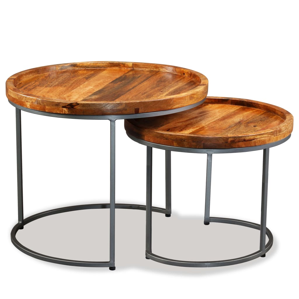 Side Tables Side Table Set 2 Pieces Solid Mango Wood