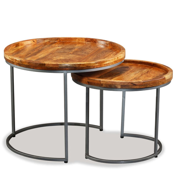 Side Tables Side Table Set 2 Pieces Solid Mango Wood