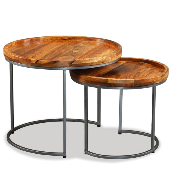 Side Tables Side Table Set 2 Pieces Solid Mango Wood