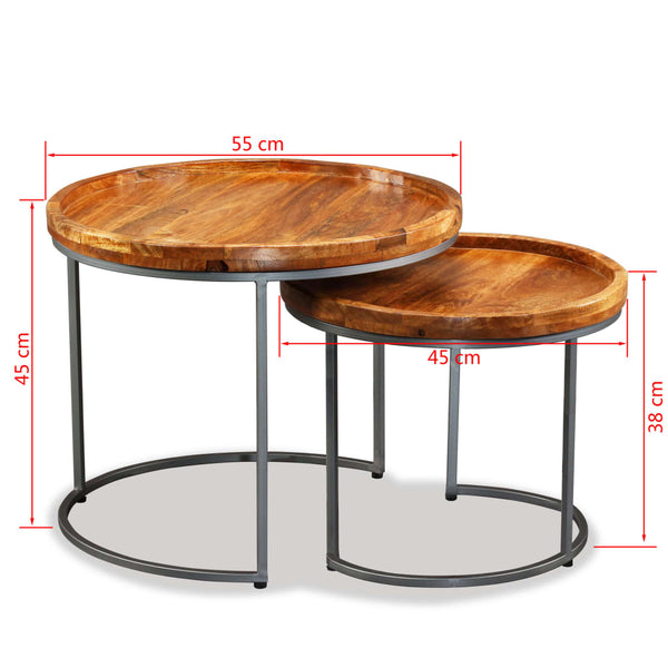 Side Tables Side Table Set 2 Pieces Solid Mango Wood