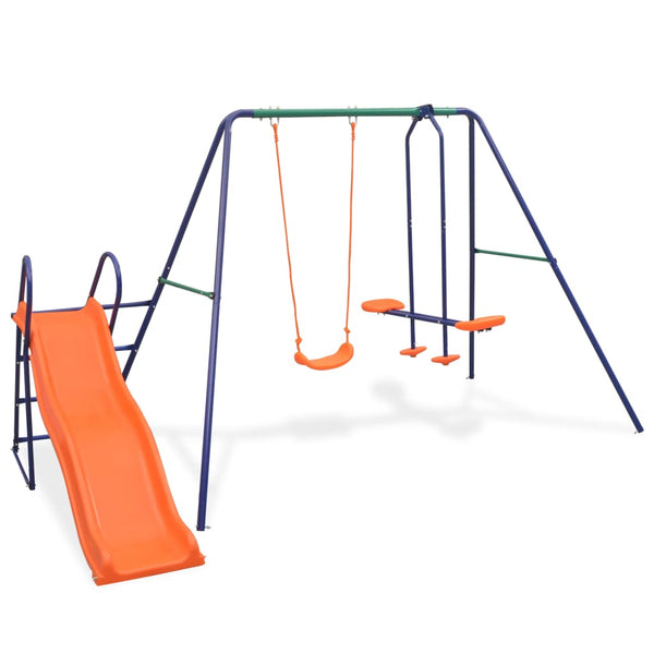 Outdoor Swings Swing Set With Slide And 3 Seats Orange