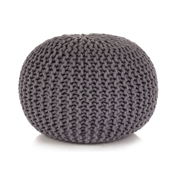 Hand-Knitted Pouffe Cotton 50X35 Cm Grey