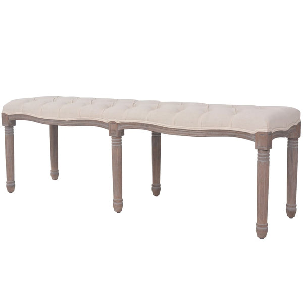 Benches Bench Linen Solid Wood 150X40x48 Cm Cream White