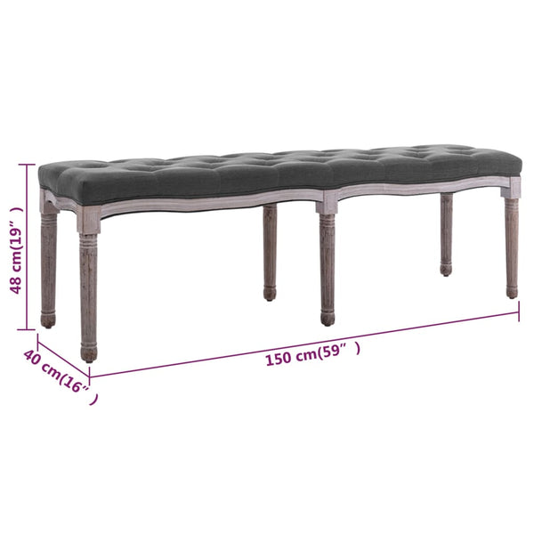 Benches Bench Linen Solid Wood 150X40x48 Cm Dark Grey