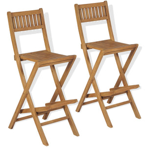 Folding Outdoor Bar Stools 2 Pcs Solid Teak Wood