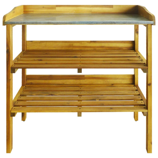 Patio Benches Potting Bench With 2 Shelves Solid Acacia Wood And Zinc