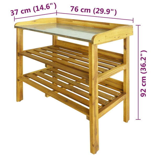 Patio Benches Potting Bench With 2 Shelves Solid Acacia Wood And Zinc