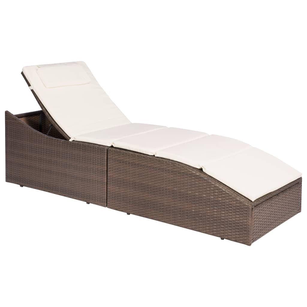 Loungers Sun Lounger With Cushion Poly Rattan Brown