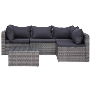 Patio Furniture Sets 5 Piece Garden Sofa Set With Cushions & Pillows Poly Rattan Grey