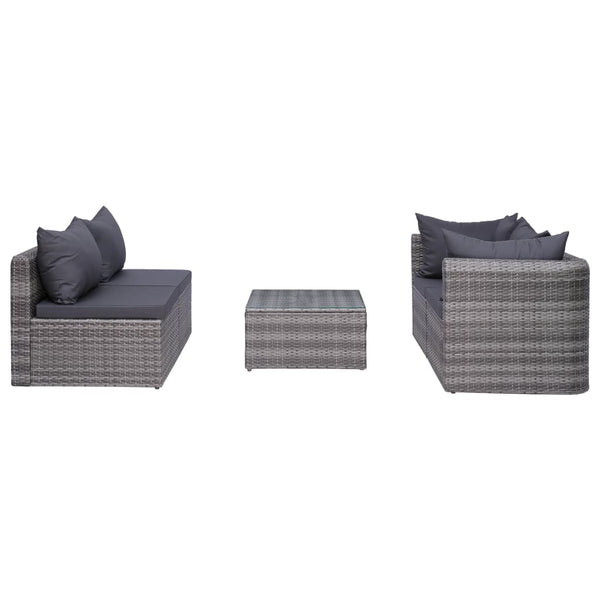 5 Piece Garden Sofa Set With Cushions & Pillows Poly Rattan Grey