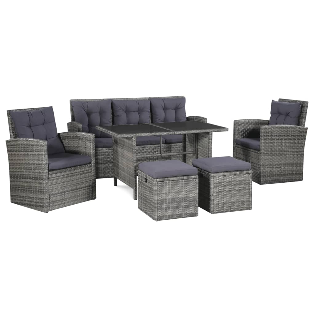 Patio Furniture Sets 6 Piece Garden Lounge Set With Cushions Poly Rattan Grey