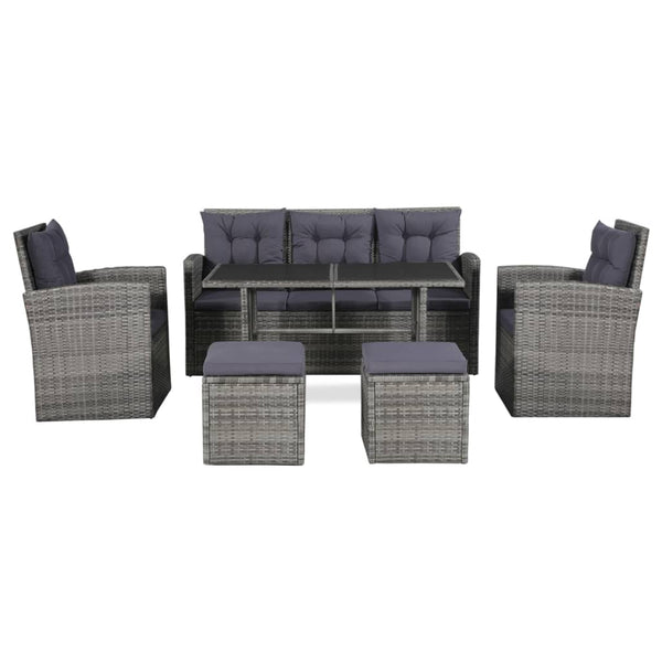 Patio Furniture Sets 6 Piece Garden Lounge Set With Cushions Poly Rattan Grey