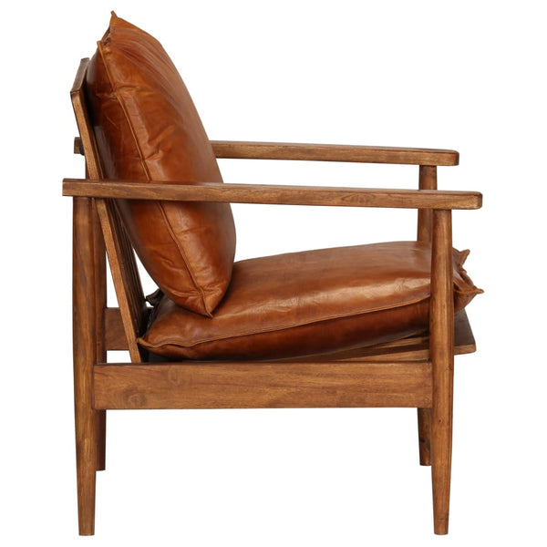 Sofas, Armchairs & Couches Armchair Brown Real Leather With Acacia Wood