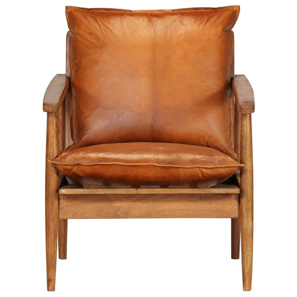 Sofas, Armchairs & Couches Armchair Brown Real Leather With Acacia Wood