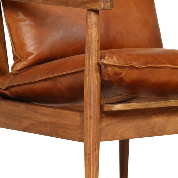 Sofas, Armchairs & Couches Armchair Brown Real Leather With Acacia Wood