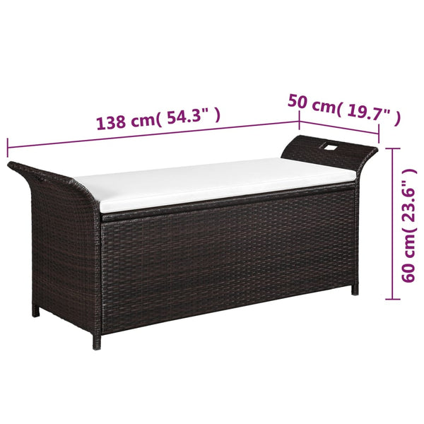 Benches Storage Bench With Cushion 138 Cm Poly Rattan Brown