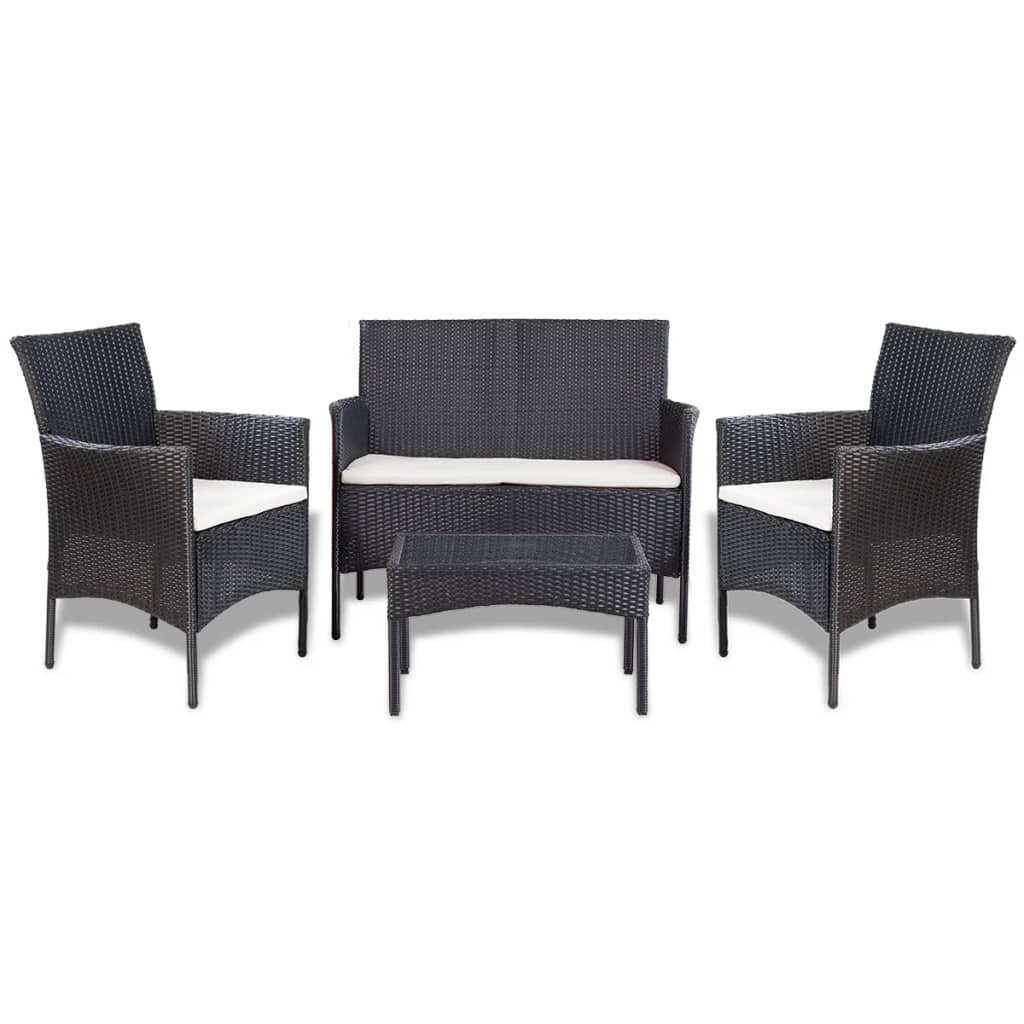 Patio Furniture Sets Garden Sofa Set 74 Pieces Poly Rattan Black And Cream White