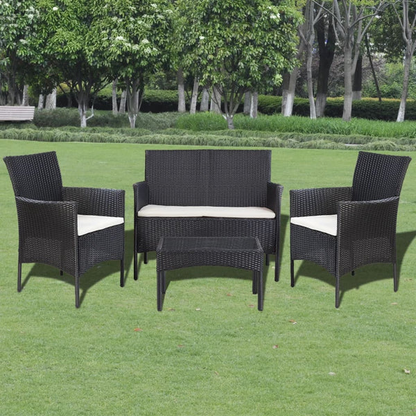 Patio Furniture Sets Garden Sofa Set 74 Pieces Poly Rattan Black And Cream White