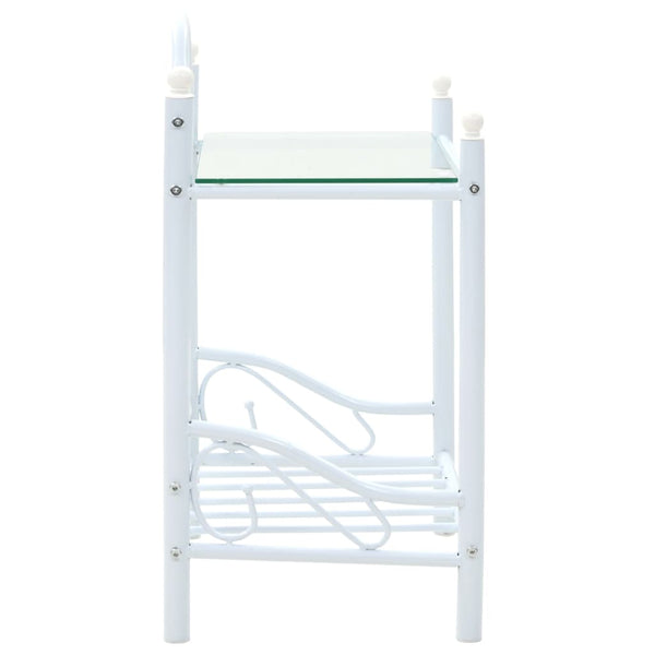 Bedside Tables 2 Pcs Steel And Tempered Glass 45X30.5X60 Cm White