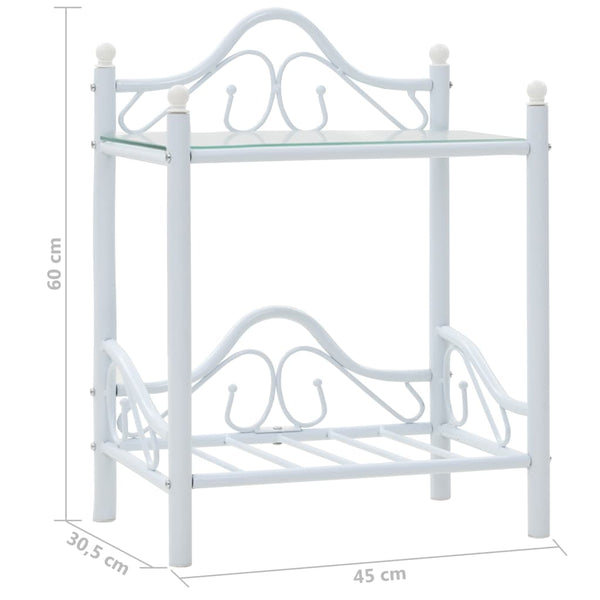 Bedside Tables 2 Pcs Steel And Tempered Glass 45X30.5X60 Cm White