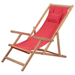 Beach Chairs Folding Beach Chair Fabric And Wooden Frame Red