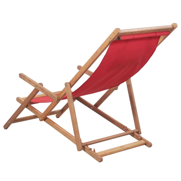 Beach Chairs Folding Beach Chair Fabric And Wooden Frame Red