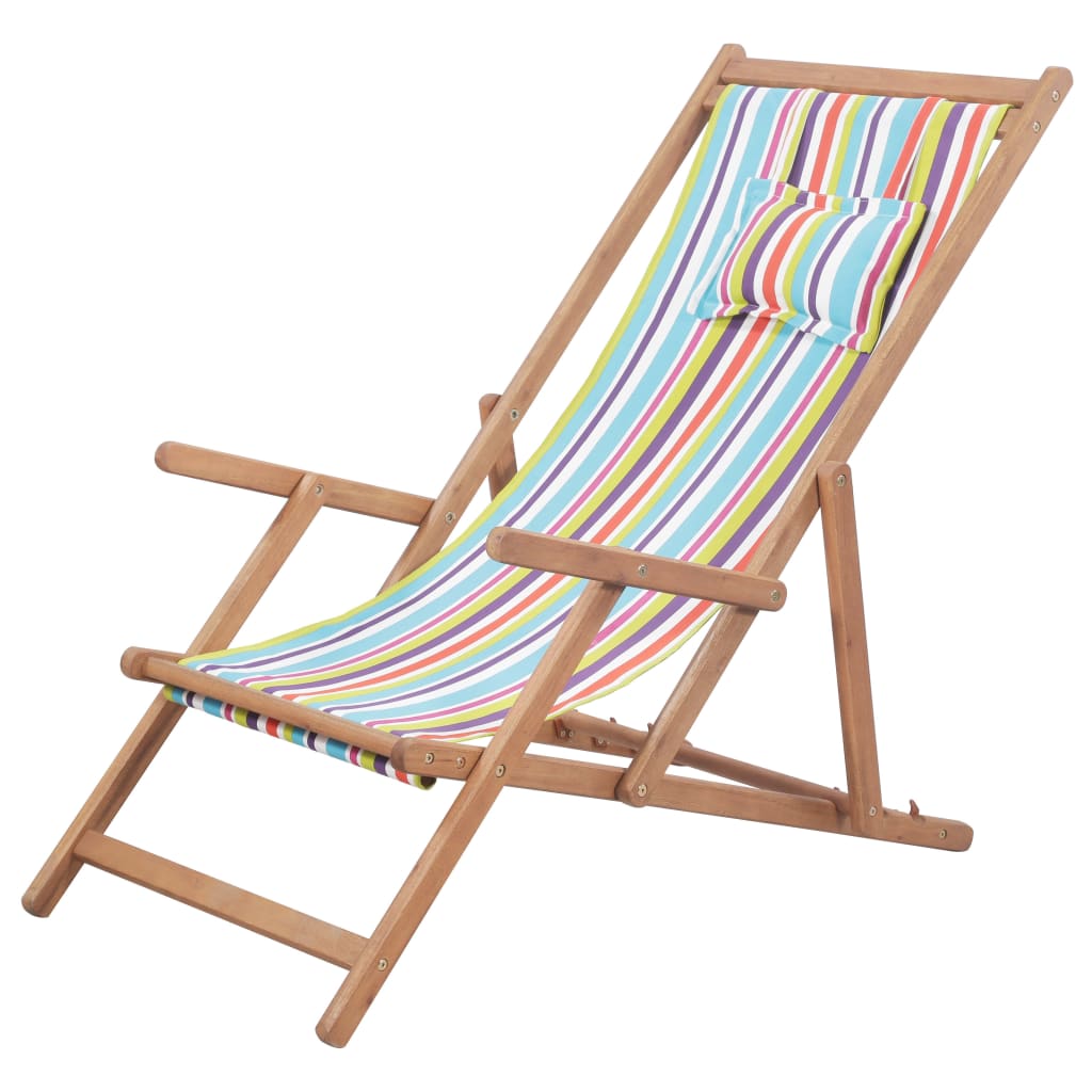 Beach Chairs Folding Beach Chair Fabric And Wooden Frame Multicolour